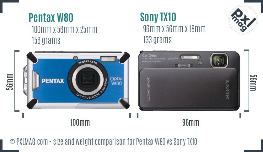 Pentax W80 vs Sony TX10 size comparison Pentax W80 vs Sony TX10 size comparison