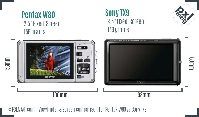 Pentax W80 vs Sony TX9 Screen and Viewfinder comparison