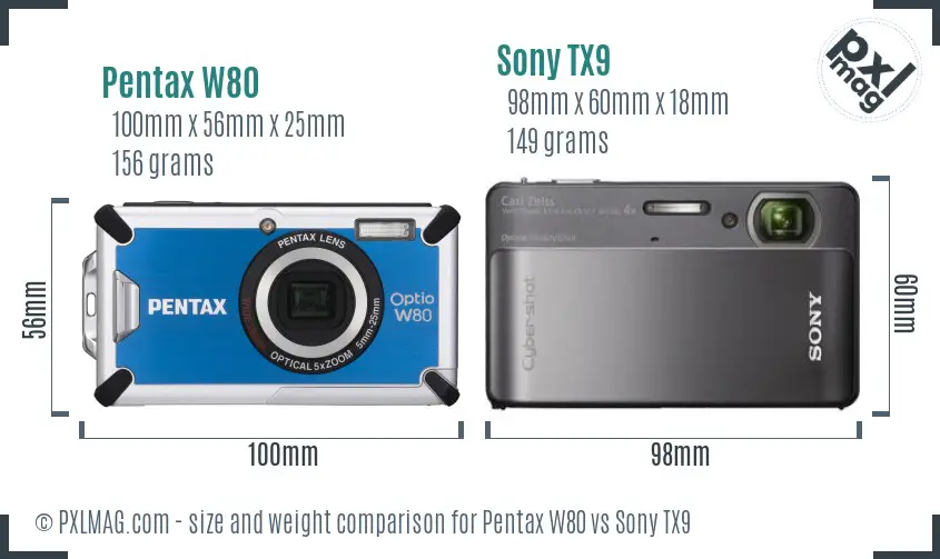 Pentax W80 vs Sony TX9 size comparison
