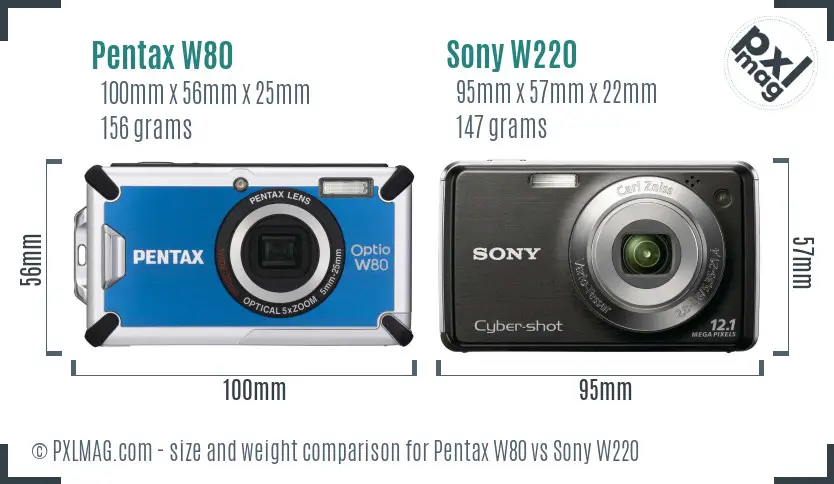 Size comparison of Pentax W80 and Sony W220