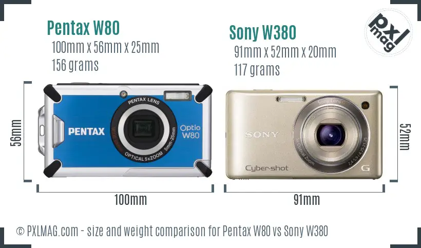 Pentax W80 vs Sony W380 size comparison