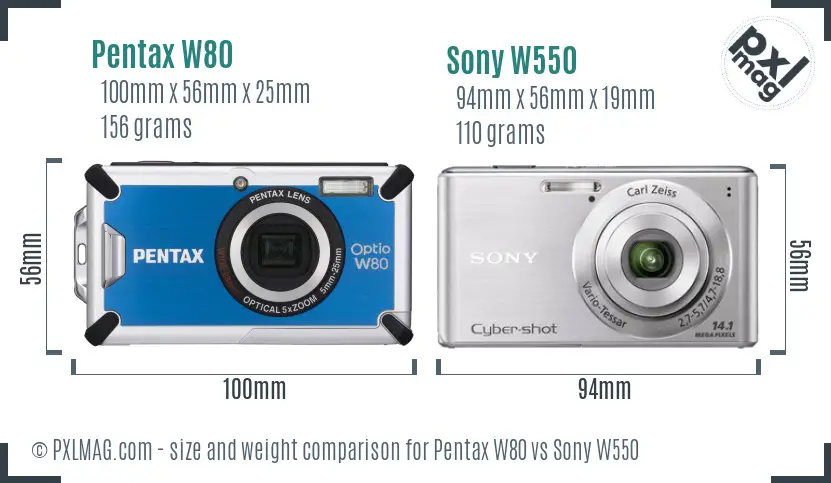 Pentax W80 vs Sony W550 size comparison Pentax W80 vs Sony W550 size comparison