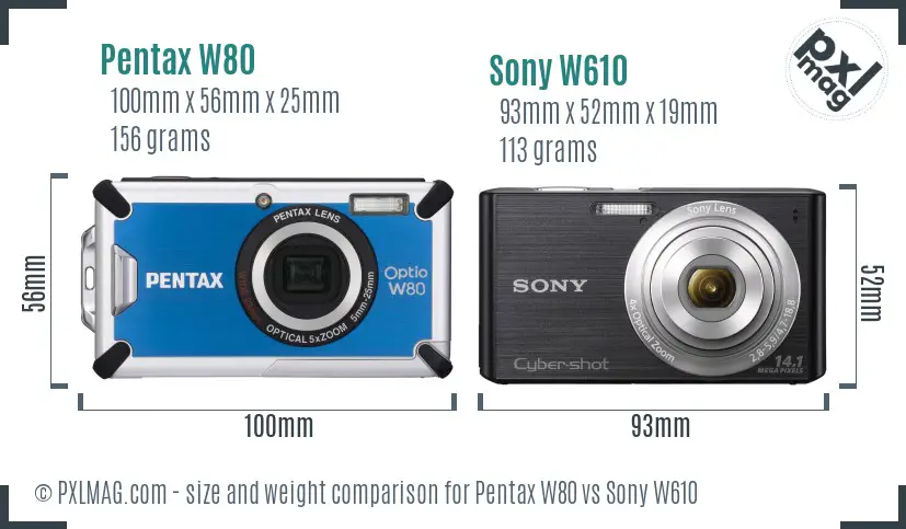 Pentax W80 vs Sony W610 size comparison