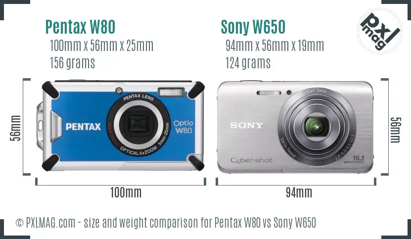 Pentax W80 vs Sony W650 size comparison Pentax W80 vs Sony W650 size comparison