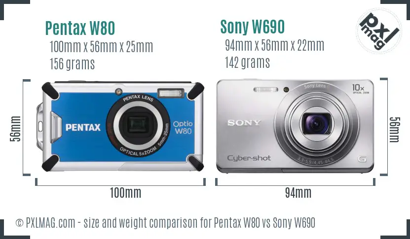 Pentax W80 vs Sony W690 size comparison Pentax W80 vs Sony W690 size comparison