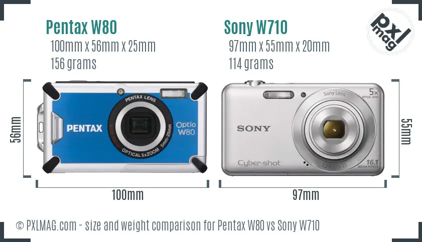 Pentax W80 vs Sony W710 size comparison