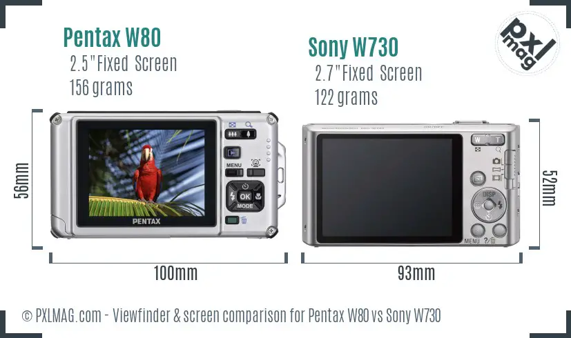 Pentax W80 vs Sony W730 Screen and Viewfinder comparison