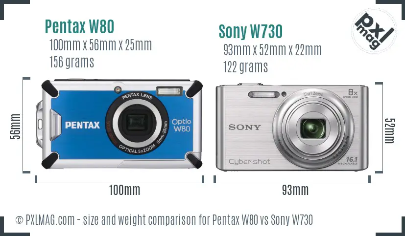 Pentax W80 vs Sony W730 size comparison