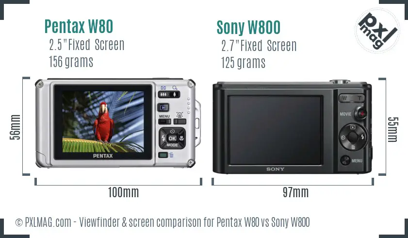 Pentax W80 vs Sony W800 Screen and Viewfinder comparison