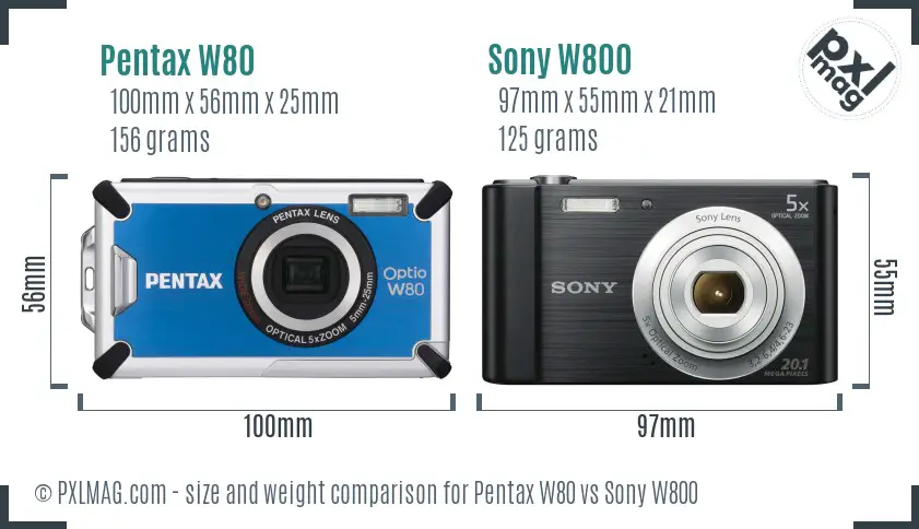Pentax W80 vs Sony W800 size comparison