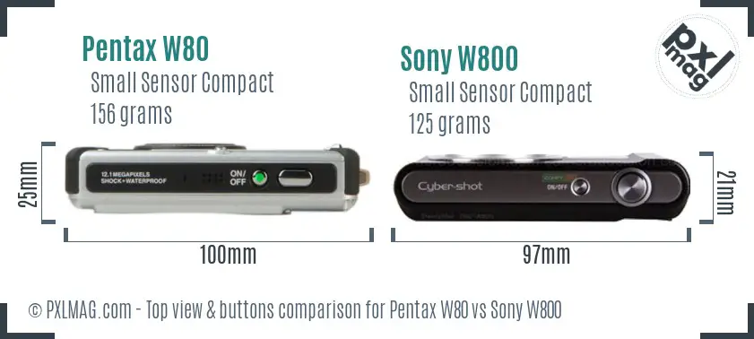 Pentax W80 vs Sony W800 top view buttons comparison