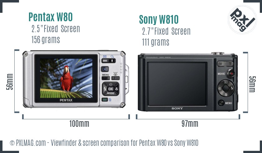 Pentax W80 vs Sony W810 Screen and Viewfinder comparison