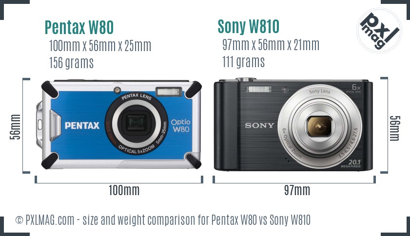 Pentax W80 vs Sony W810 size comparison