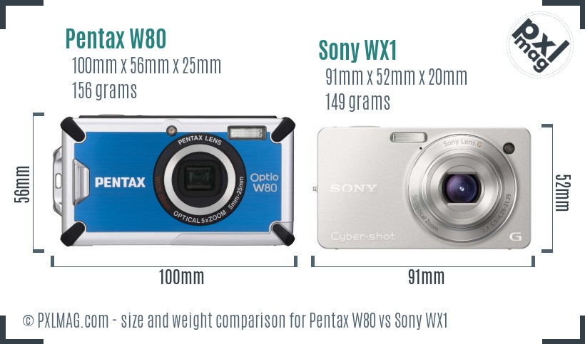 Pentax W80 vs Sony WX1 size comparison