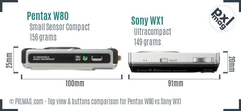 Pentax W80 vs Sony WX1 top view buttons comparison
