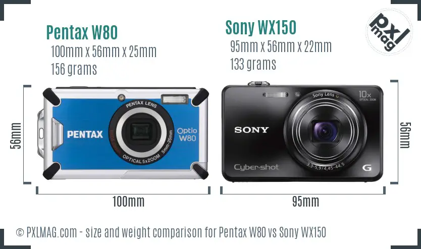 Pentax W80 vs Sony WX150 size comparison