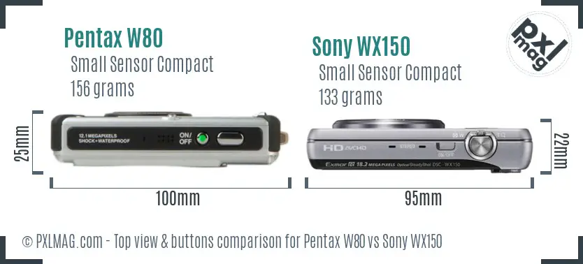 Pentax W80 vs Sony WX150 top view buttons comparison