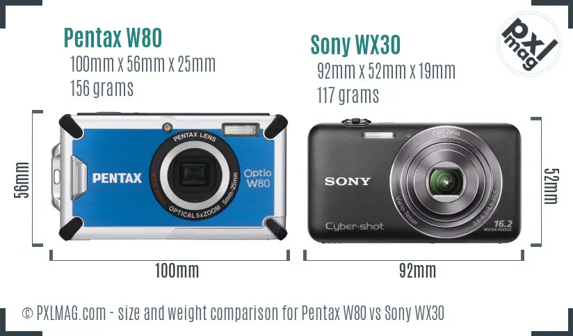 Pentax W80 vs Sony WX30 size comparison