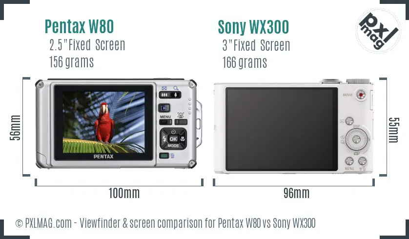 Pentax W80 vs Sony WX300 Screen and Viewfinder comparison