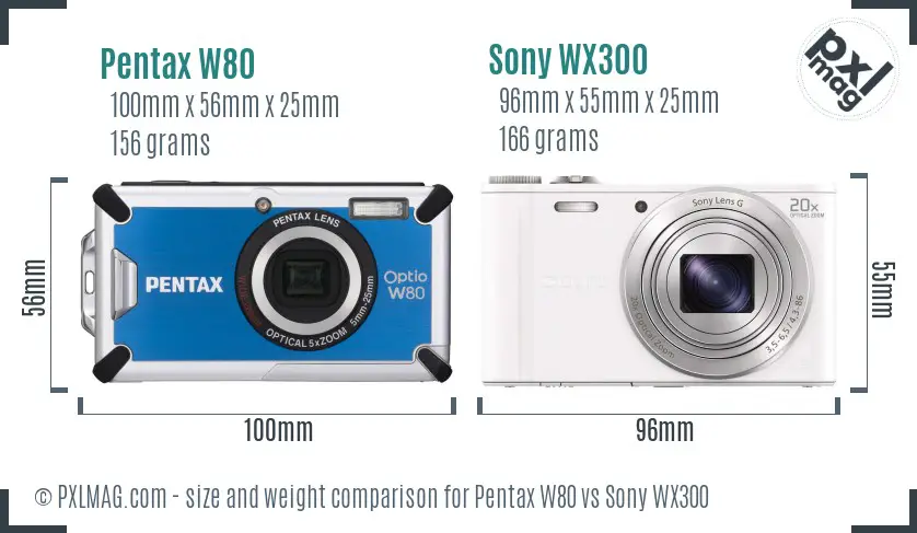 Pentax W80 vs Sony WX300 size comparison