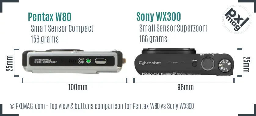 Pentax W80 vs Sony WX300 top view buttons comparison