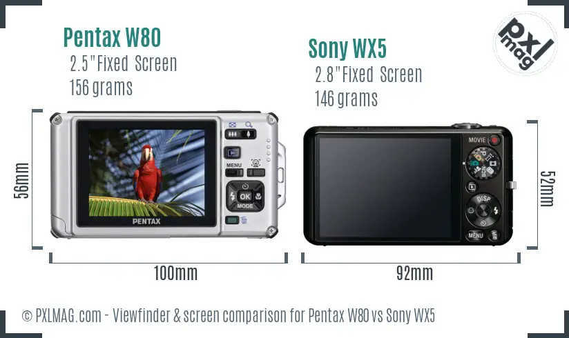 Pentax W80 vs Sony WX5 Screen and Viewfinder comparison
