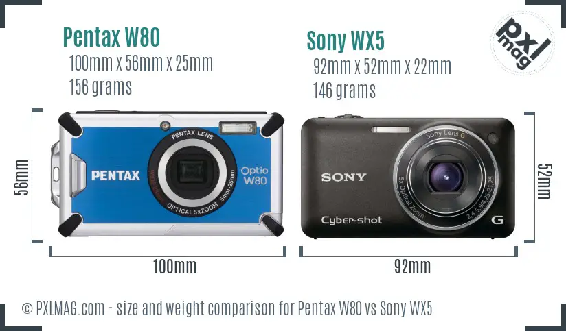 Pentax W80 vs Sony WX5 size comparison