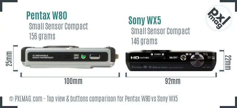 Pentax W80 vs Sony WX5 top view buttons comparison