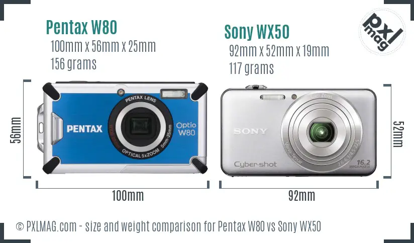 Pentax W80 vs Sony WX50 size comparison