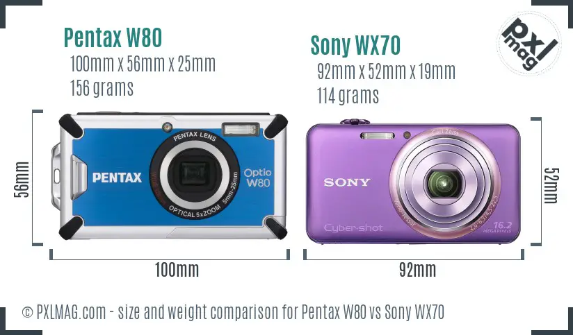 Pentax W80 vs Sony WX70 size comparison