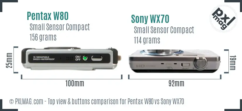 Pentax W80 vs Sony WX70 top view buttons comparison