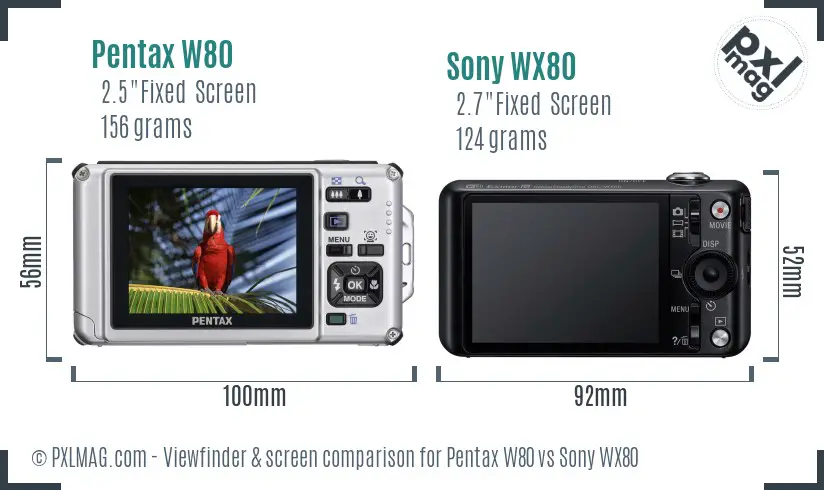 Pentax W80 vs Sony WX80 Screen and Viewfinder comparison