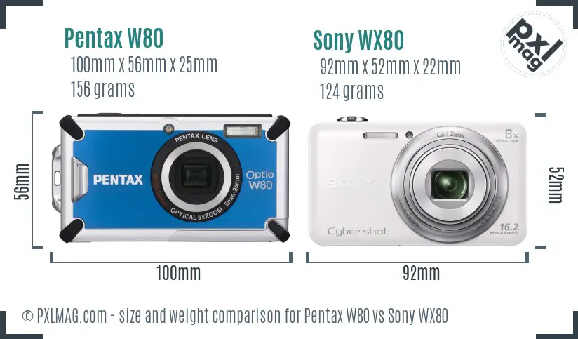 Pentax W80 vs Sony WX80 size comparison