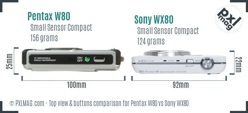Pentax W80 vs Sony WX80 top view buttons comparison