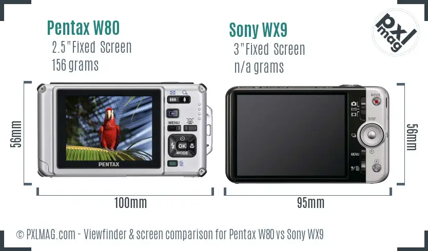 Pentax W80 vs Sony WX9 Screen and Viewfinder comparison Pentax W80 vs Sony WX9 Screen and Viewfinder comparison
