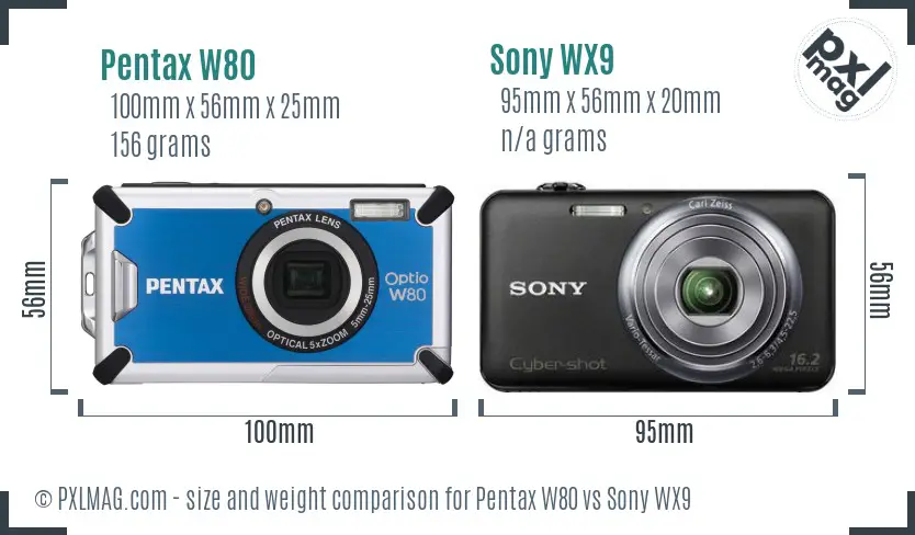 Pentax W80 vs Sony WX9 size comparison Pentax W80 vs Sony WX9 size comparison