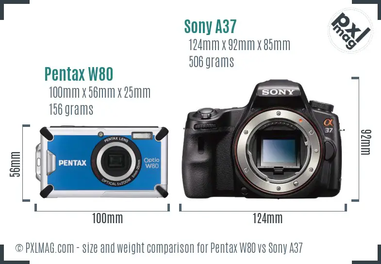 Pentax W80 vs Sony A37 size comparison