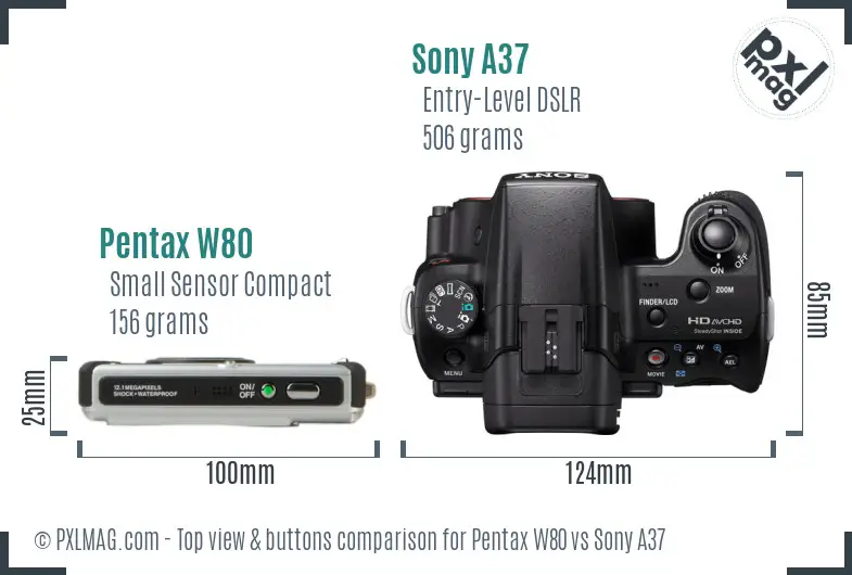 Pentax W80 vs Sony A37 top view buttons comparison