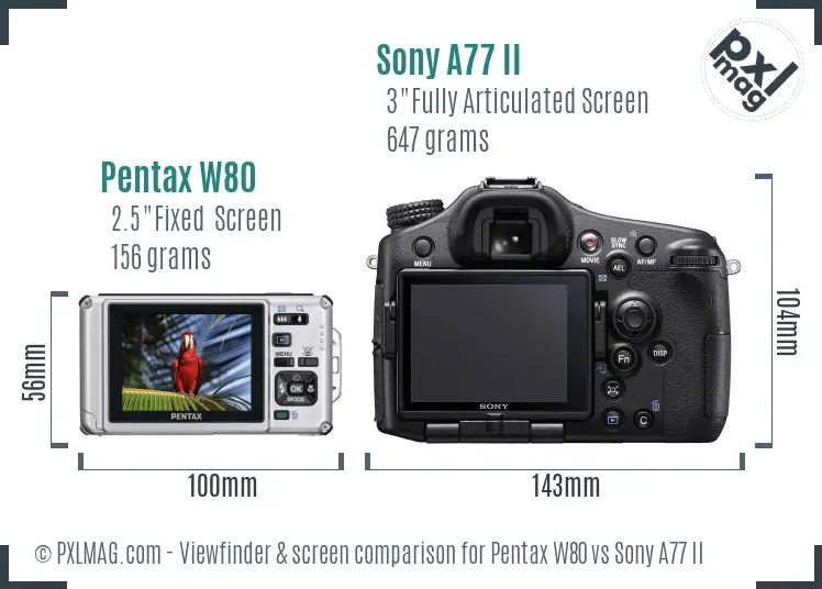 Pentax W80 vs Sony A77 II Screen and Viewfinder comparison