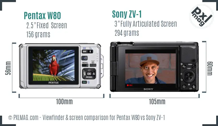 Pentax W80 vs Sony ZV-1 Screen and Viewfinder comparison