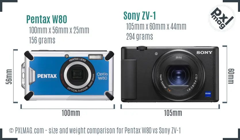 Pentax W80 vs Sony ZV-1 size comparison