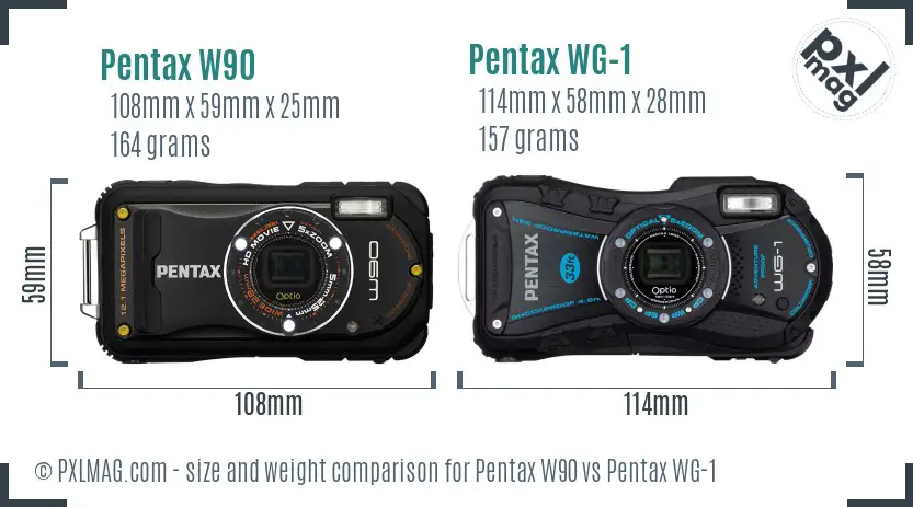 Pentax W90 vs Pentax WG-1 size comparison