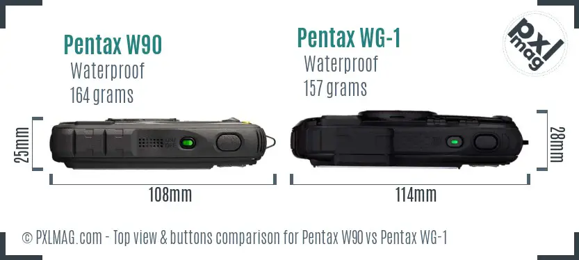 Pentax W90 vs Pentax WG-1 top view buttons comparison