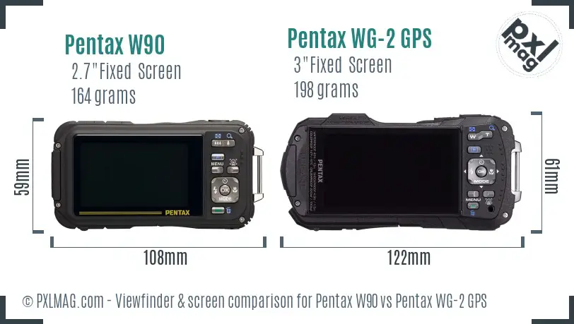 Pentax W90 vs Pentax WG-2 GPS Screen and Viewfinder comparison