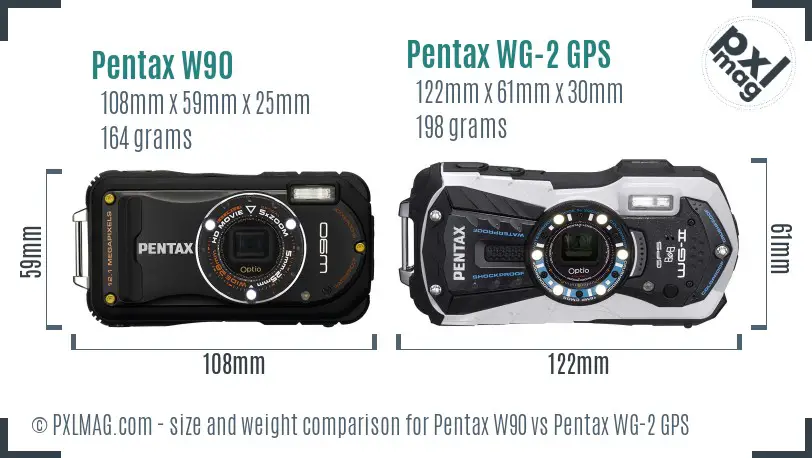 Pentax W90 vs Pentax WG-2 GPS size comparison