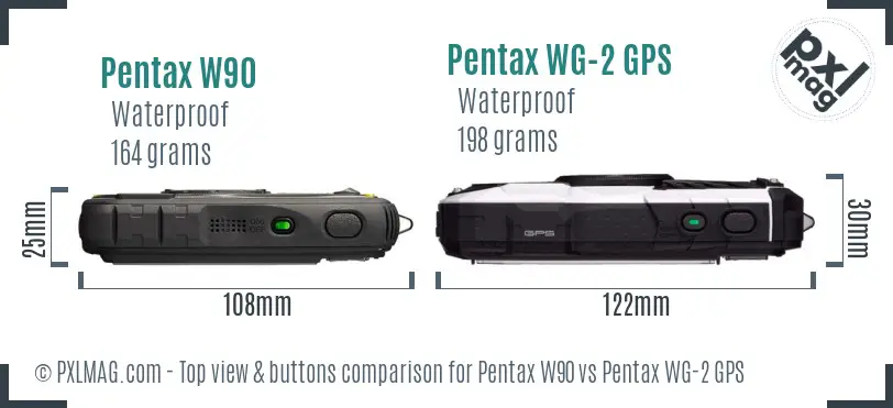 Pentax W90 vs Pentax WG-2 GPS top view buttons comparison