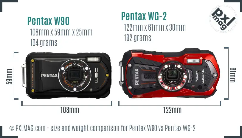Pentax W90 vs Pentax WG-2 size comparison