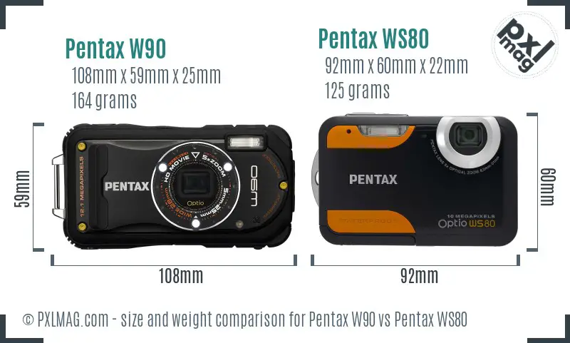 Pentax W90 vs Pentax WS80 size comparison