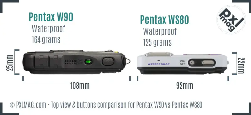 Pentax W90 vs Pentax WS80 top view buttons comparison