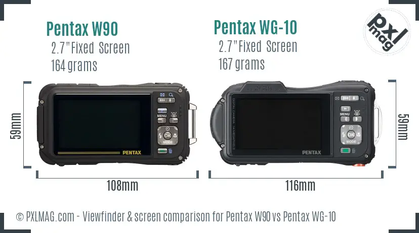 Pentax W90 vs Pentax WG-10 Screen and Viewfinder comparison